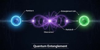 Illustrazione dell'entanglement quantistico che mostra particelle collegate in modo misterioso