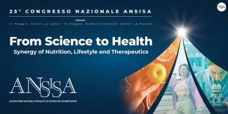 Cover del 25° Convegno ANSISA con titolo evento, logo Associazione e immagini che rimandano ad alimentazione, salute e ricerca