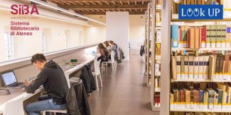 Studenti e studentesse nella Biblioteca di Studi Umanistici. In sovrimpressione logo SiBA e LookUP
