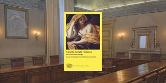 Copertina del libro "Filosofie dell'età moderna", sullo sfondo la Sala Lauree