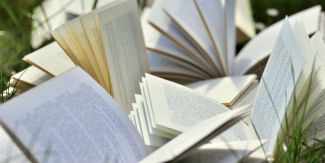 Libri aperti su un prato