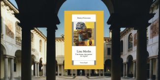 Copertina libro "Lina Merlin. Una donna, due guerre, tre regimi", sullo sfondo chiostro del Collegio Ghislieri