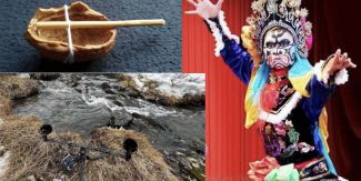 Collage di immagini legate all'etnomusicologia