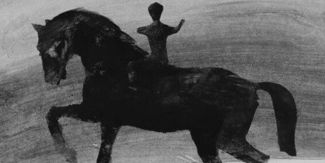 Una delle tavole di "Balentes" raffigurante una sagoma a cavallo