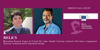 Olimpia Niglio e Sagara Jayasinghe e titolo del progetto RELiCS con logo Marie Skłodowska-Curie Actions Postdoctoral Fellowship 
