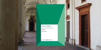 Copertina del libro "ONG in Italia" sullo sfondo il portico interno del Collegio Borromeo