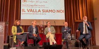 Sul palco in Aula '400 da sinistra: Daniela Besana, Angelo Taglietti, Cesare Zizza, Alessandro Greco e Giuseppe Faita