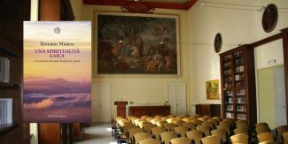 Copertina "Una spiritualità laica", sullo sfondo l'Aula Magna del Collegio F.lli Cairoli