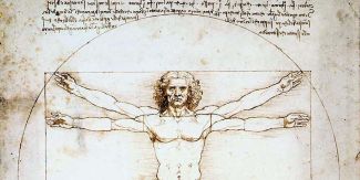 Dettaglio della tavola raffigurante l'Uomo vitruviano di Leonardo Da Vinci