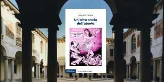 Copertina del libro "Un'altra storia dell'aborto", sullo sfondo il chiostro del Collegio Ghislieri