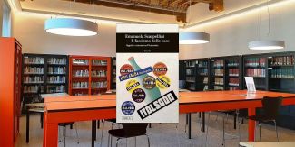 Copertina del libro "Il fascismo delle cose" sullo sfondo la Sala Esagoni