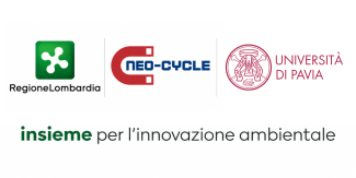 Loghi di Regione Lombardia, del progetto "NEO-CYCLE" e dell'Università di Pavia. Scritta: Insieme per l'innovazione ambientale