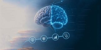 Riproduzione di un cervello, sotto icone legate alla medicina e alle neuroscienze