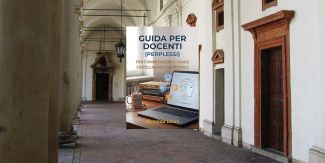 Copertina del libro "Guida per docenti perplessi", sullo sfondo porticato del Collegio Borromeo