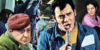 L'attore Gian Maria Volonté nel ruolo di Ludovico "Lulù" Massa accanto a Salvo Randone (nel ruolo del vecchio operaio Militina) nel film La classe operaia va in paradiso (1971).