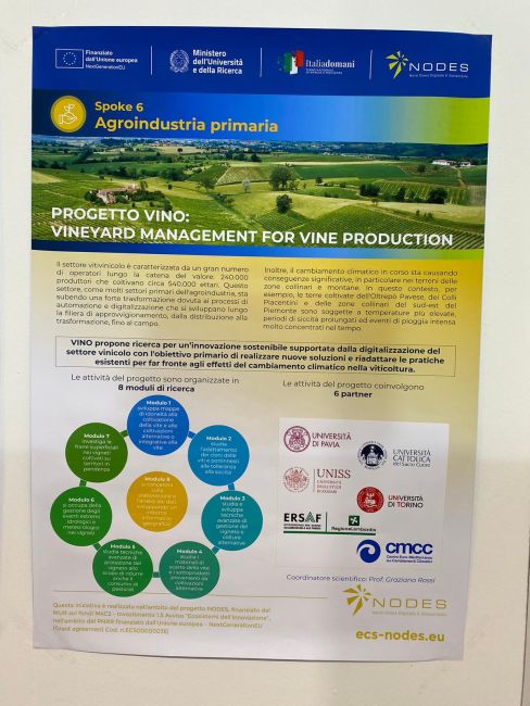 Poster dello stand UniPv all'Autunno Pavese 2023: progetto PNRR NODES VINO