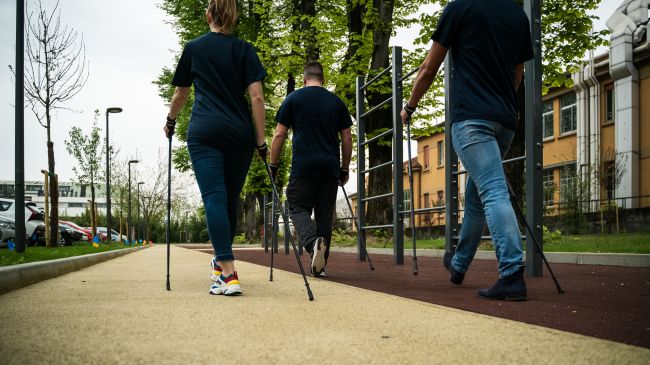 Alcuni rappresentanti del team del Laboratorio di Locomozione Umana durante l'attività di Nordic Walking