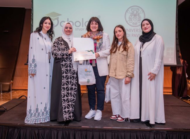 Elena Fontana ed Eleonora Lazzarin della Uoc Marketing e Recruitment UniPv con le rappresentanti dell'agenzia partner Qobolak