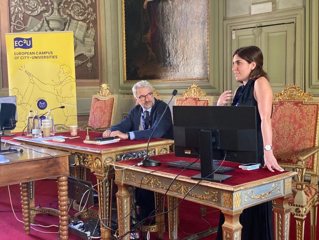 Maya Moussallieh presenting her thesis during the EC2U WP6 board meeting in Pavia