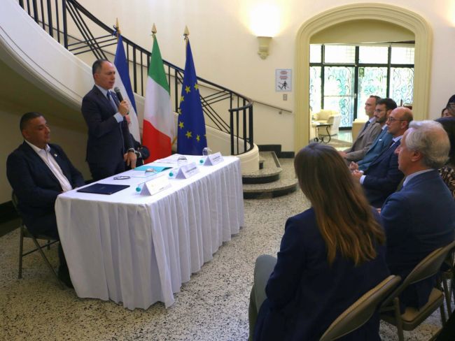 The ambassador Paolo Emanuele Rozo Sordini during the institutional press conference "Nascere con Affetto"
