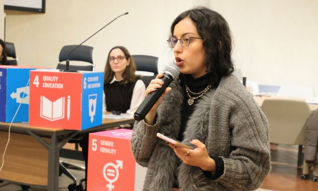 Student Representative Eleonora Maria Faga presenting the students