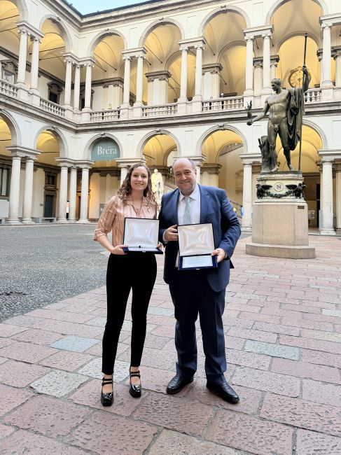 Lisa Rita Magnaghi (Dipartimento di Chimica UniPv) e Gian Paolo Quarta (Onyax)