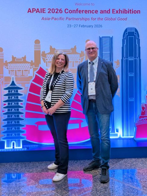 Marco Racchi and Michela Cobelli representing UniPv at APAIE2026