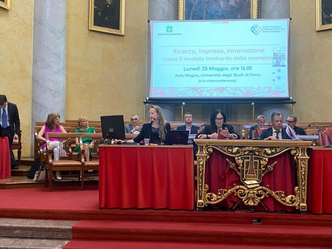 Ilaria Massari, Presidente del CTL Made in Italy - Sistema Cosmetico; Federica Villa, Università degli Studi di Pavia, Prorettrice alla Valorizzazione delle Conoscenze; Tommaso Mazzei, Regione Lombardia, Direttore generale Vicario DG Università Ricerca Innovazione.